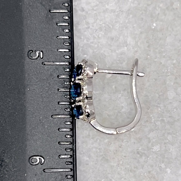 Trilogy Blue Gemstone Diamond Accent Latch Back Earrings - Picture 11 of 11